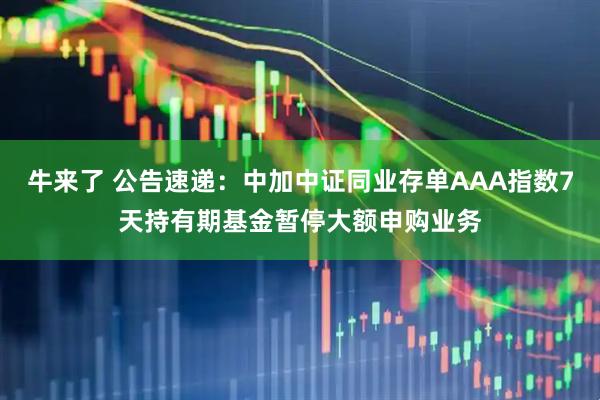 牛来了 公告速递：中加中证同业存单AAA指数7天持有期基金暂停大额申购业务